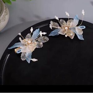 Blue and White Traditional Floral Hair Clips